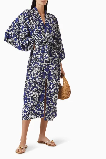 Hydra Belted Kimono in Viscose-linen Blend