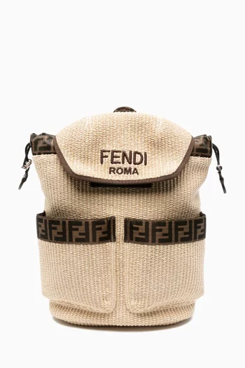 Logo Backpack in Raffia
