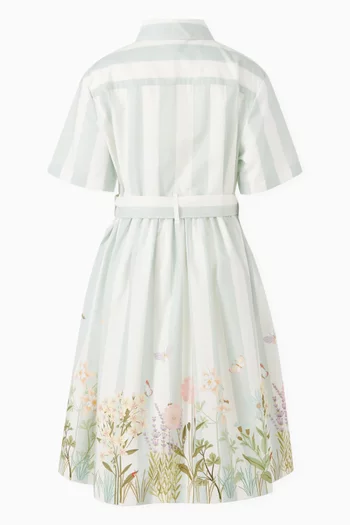 Striped Midi Dress in Cotton-poplin