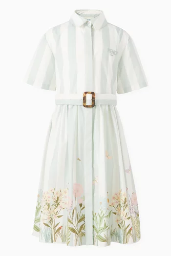 Striped Midi Dress in Cotton-poplin