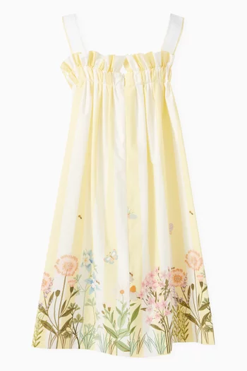 Striped Ruffled Midi Dress in Cotton-poplin