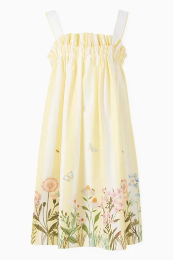 Striped Ruffled Midi Dress in Cotton-poplin