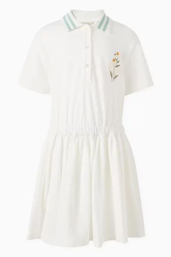 Floral Logo-embroidered Polo Dress in Cotton-pique