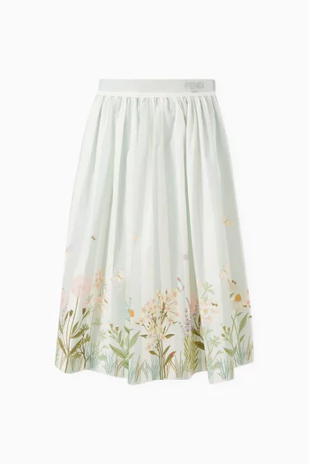 Striped Midi Skirt in Cotton-poplin