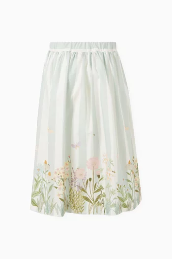 Striped Midi Skirt in Cotton-poplin