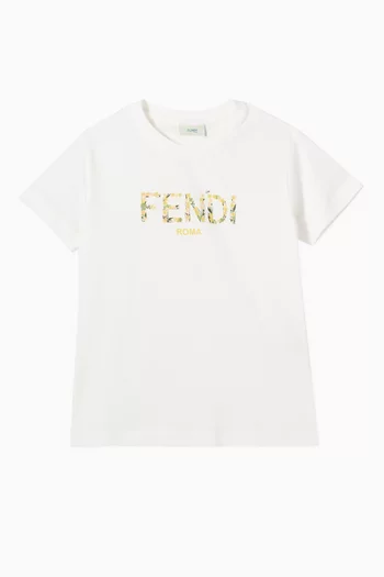 Floral Logo-print T-shirt in Cotton