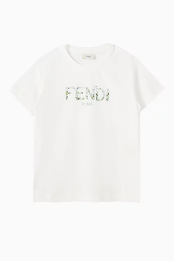 Floral Logo-print T-shirt in Cotton