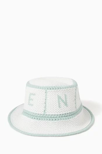 Logo Crochet Bucket Hat in Cotton-knit