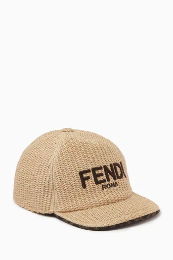 Logo Baseball Cap in Raffia