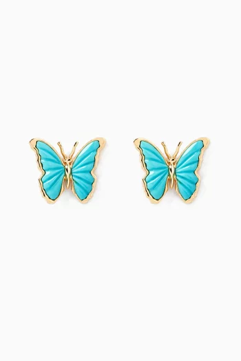 Butterfly Turquoise Stud Earrings in 18kt Gold