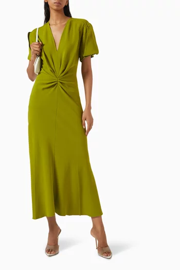 Gathered Midi Dress in Crepe