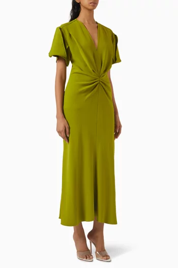 Gathered Midi Dress in Crepe