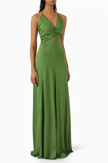 V-neck Ruched Cami Gown in Jersey