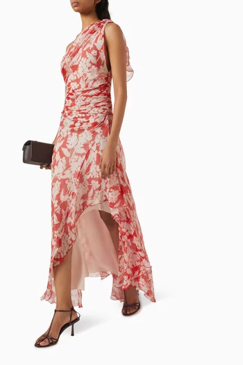One-shoulder Draped Midi Dress in Silk