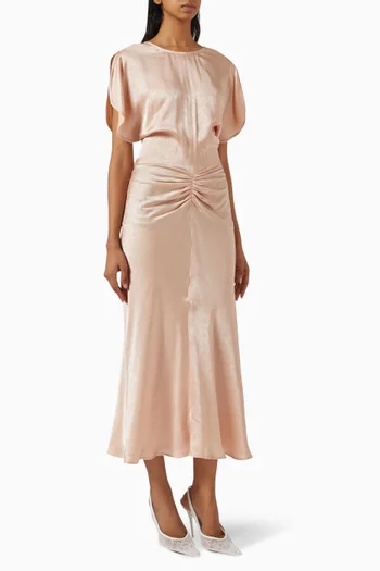 Gathered Midi Dress in Viscose Blend