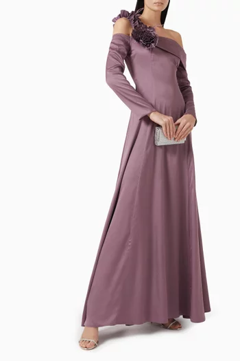 One-shoulder Floral Dress in Crepe