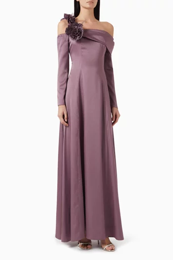 One-shoulder Floral Dress in Crepe