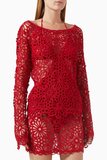 Off-shoulder Raglan Top in Crochet