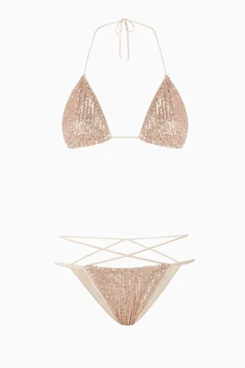 Sequin-embellished Bikini Set