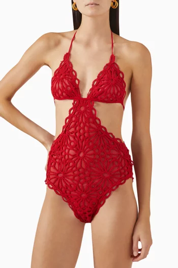 Cut-out String Mio One-piece Swimsuit in Crochet