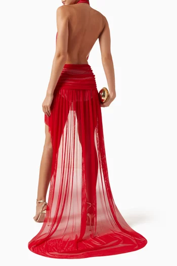 Hi Low Halter Dress in Mesh