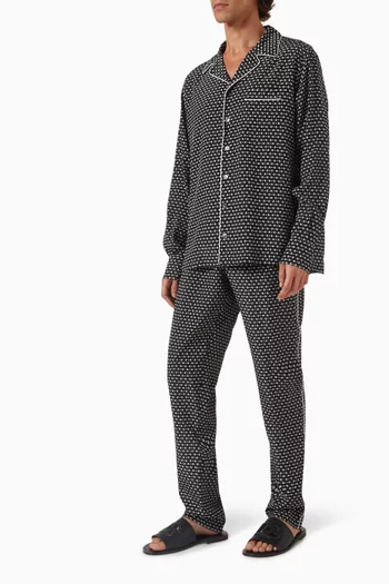 DG Logo Print Jogging Pants in Silk Crepe de Chine