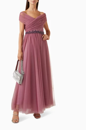 Sequin-embellished Belt Dress in Tulle