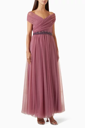 Sequin-embellished Belt Dress in Tulle