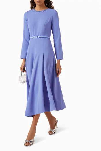 Crystal-embellished Belted Dress in Crepe