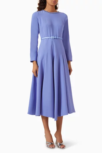 Crystal-embellished Belted Dress in Crepe