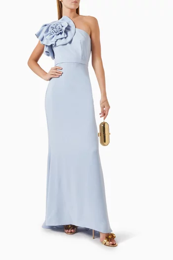Rosette One-shoulder Dress in Crepe