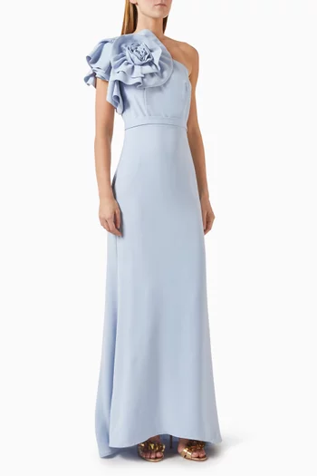 Rosette One-shoulder Dress in Crepe