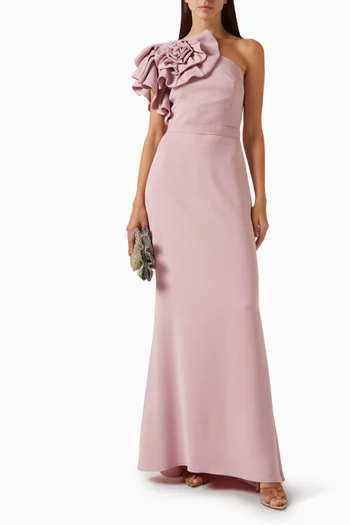 Rosette One-shoulder Dress in Crepe