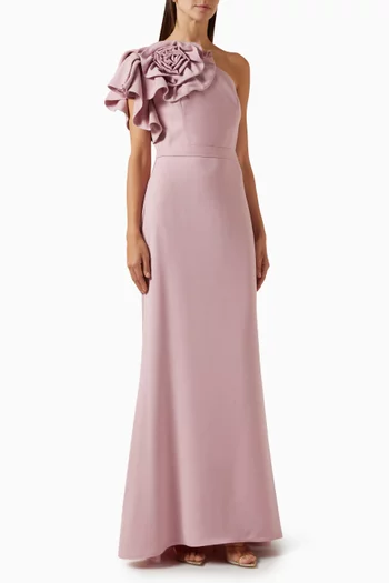 Rosette One-shoulder Dress in Crepe