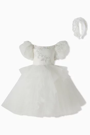 Floral Embellished Dress & Headband Set