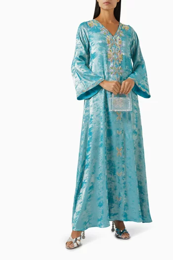 Embroidered Jalabiya in Metallic-crepe