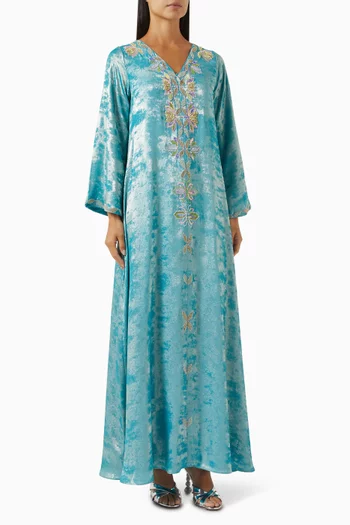 Embroidered Jalabiya in Metallic-crepe
