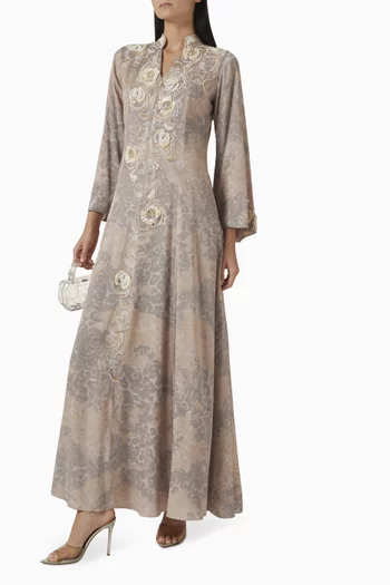 Bead-embellished Jalabiya in Crepe