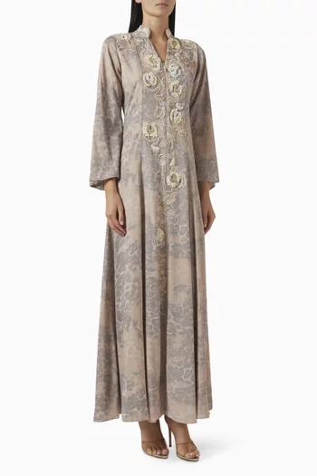 Bead-embellished Jalabiya in Crepe