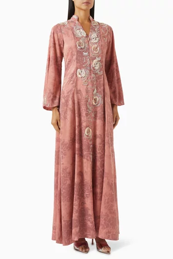 Bead-embellished Jalabiya in Crepe