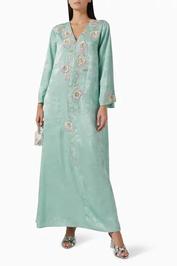 Bead-embellished Jalabiya in Metallic Crepe