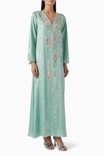 Bead-embellished Jalabiya in Metallic Crepe