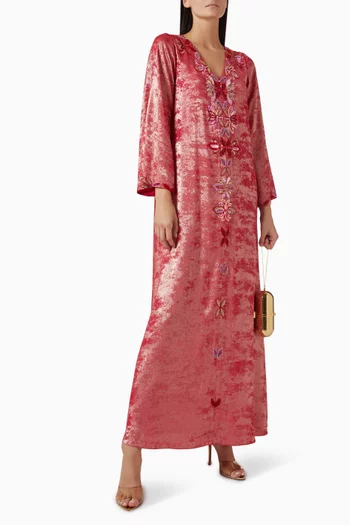 Bead-embellished Jalabiya in Metallic Crepe