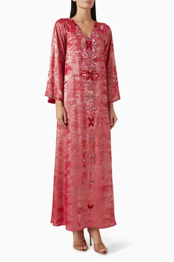 Bead-embellished Jalabiya in Metallic Crepe