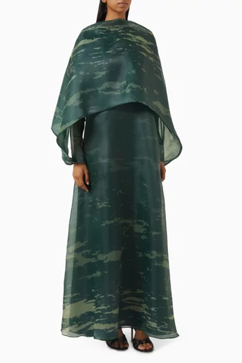 Printed Cape Dress in Organza