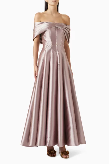 Off-shoulder Gown in Satin