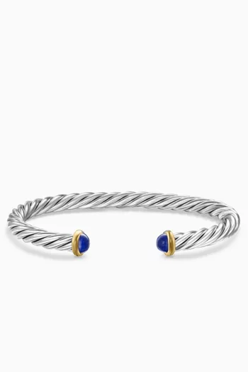 Cable Cuff Lapis Lazuli Bracelet in Sterling Silver