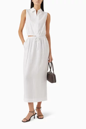 Drawstring Midi Skirt in Linen