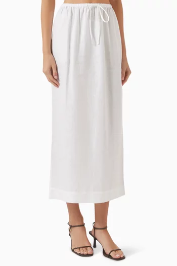 Drawstring Midi Skirt in Linen