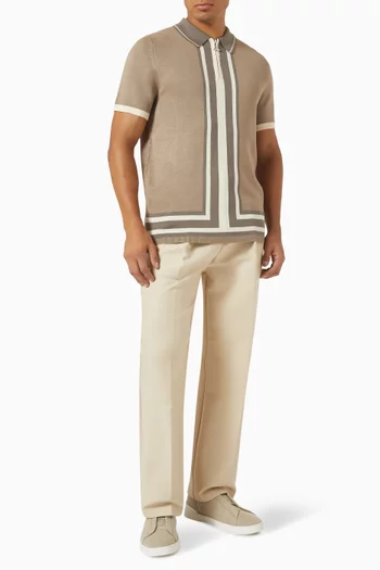 Contrast Border Zip Polo Shirt in Knit